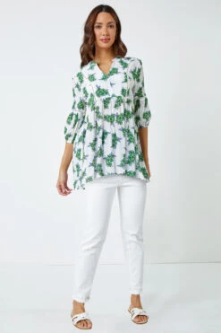 Green Floral Print Smock Tunic Top -Outlet Modi Qube Store f45b579b 3d41 4cdb 9fbc fa9baff08a19