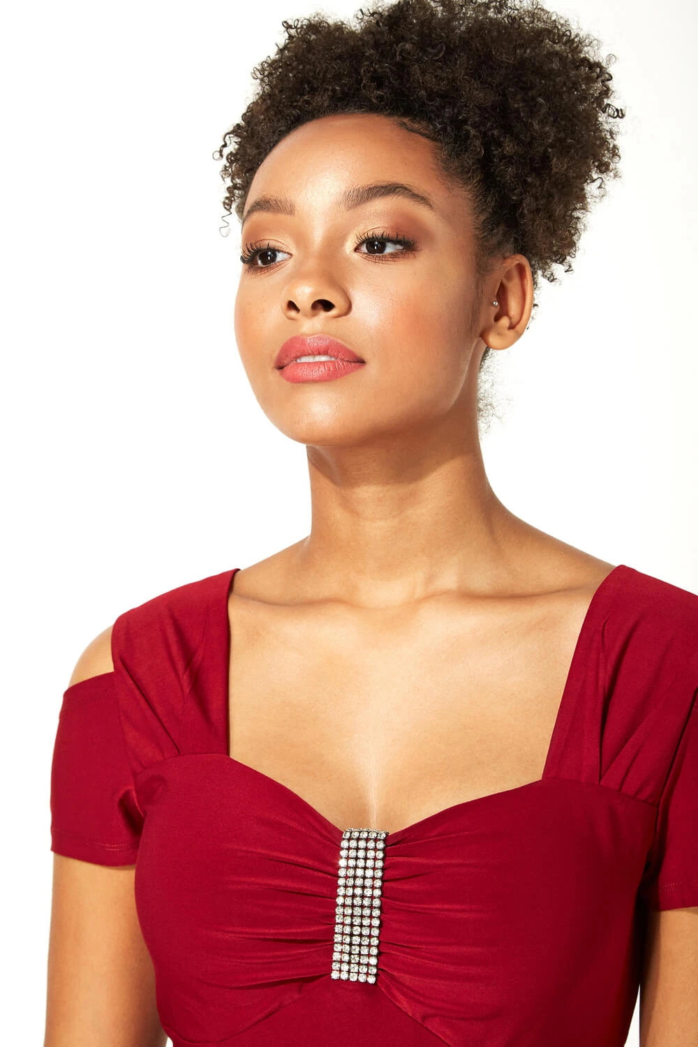 Red Diamante Cold Shoulder Maxi Dress 5 Red Diamante Cold Shoulder Maxi Dress - Image 3