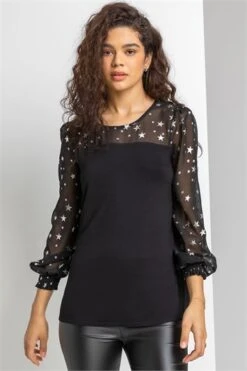 Silver Curve Metallic Star Necklace Top