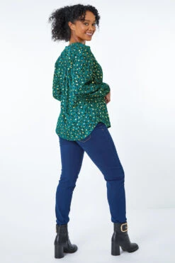 Green Petite Metallic Spot Print Blouse -Outlet Modi Qube Store f5827b1f 8036 4e6c 801e a17856d520c9