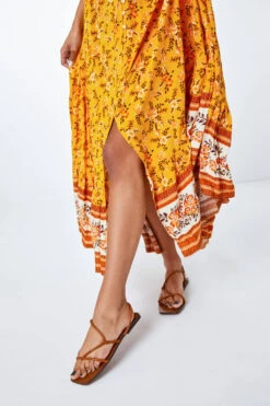Yellow Floral Print Shirred Waist Maxi Dress -Outlet Modi Qube Store f5bf531f d13b 4f13 ac0b 5415b7383d7d