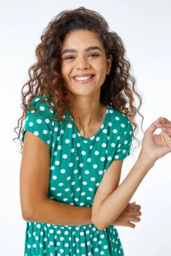 Green Spot Print Stretch Midi Dress -Outlet Modi Qube Store f604f9d1 bce4 479b 8191 7a68a5c83df5