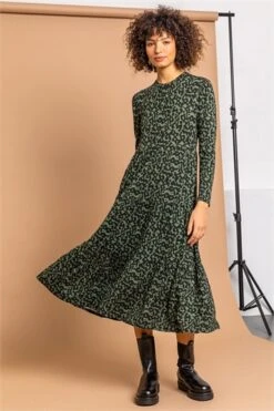 Green Animal Print Midi Dress -Outlet Modi Qube Store f61a09ba a137 4322 958a 8ac0e80fa4b8
