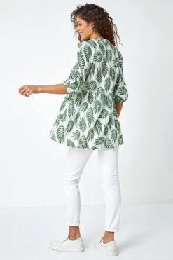 Green Leaf Print Smock Tunic Top -Outlet Modi Qube Store f6c05e65 e87f 4e6f a909 35ea88b9d191