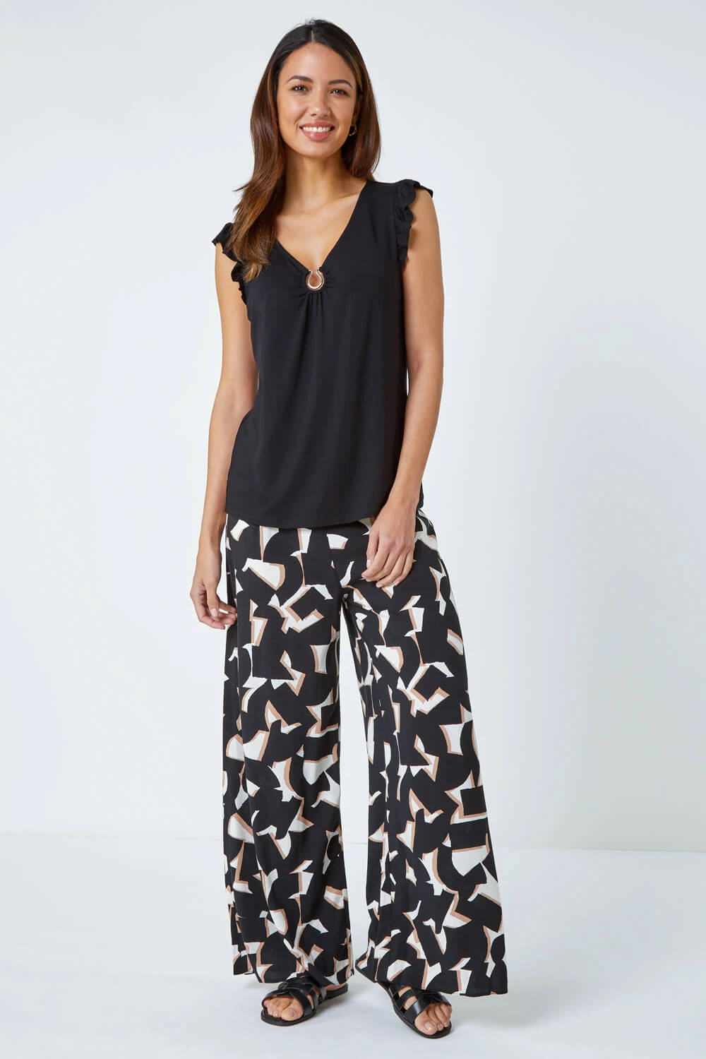 Black Ring Detail Frill Stretch Top 4 Black Ring Detail Frill Stretch Top - Image 2