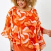 Orange Curve Retro Swirl Chiffon Overlay Top -Outlet Modi Qube Store f75b0aa6 e4a6 40cd 90a9 10556ba22dd4