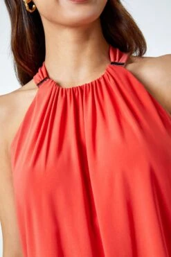 Coral Tie Back Halter Neck Trim Detail Stretch Top -Outlet Modi Qube Store f765c773 58ee 408a a9bd 6b6a3eb79585