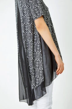 Black Aztec Chiffon Hem Tunic Stretch Top -Outlet Modi Qube Store f8013d85 4f46 4a1a a53a 1e72dc0c1600