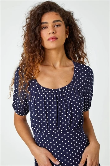 Navy Polka Dot Print Sleeveless Dress 4 Navy Polka Dot Print Sleeveless Dress - Image 2