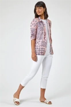 Pink Geometric Print Longline Shirt -Outlet Modi Qube Store f86c0832 b988 48b1 8ec2 fdb97253c9c9