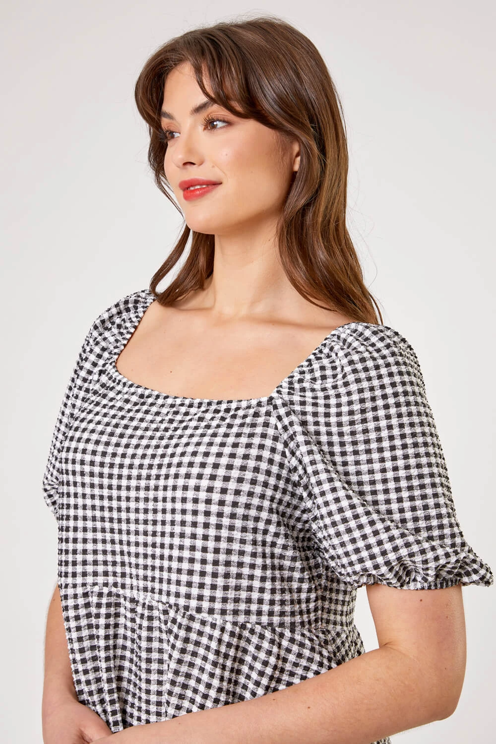 Black Curve Gingham Print Tiered Dress 6 Black Curve Gingham Print Tiered Dress - Image 4