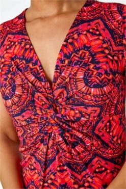 Pink Petite Aztec Tie Detail Wrap Dress