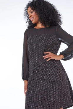 Black Petite Sheer Detail Sparkle Dress