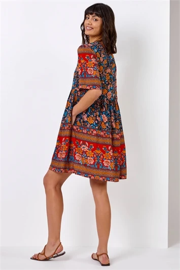 Beige Animal Print Frill Hem Smock Dress 7 Beige Animal Print Frill Hem Smock Dress - Image 5