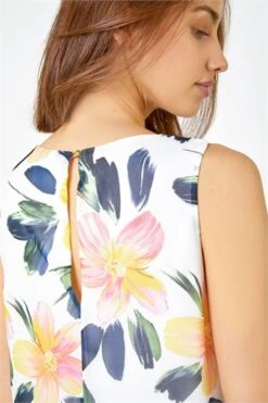 Yellow Floral Overlay Blouson Jersey Top
