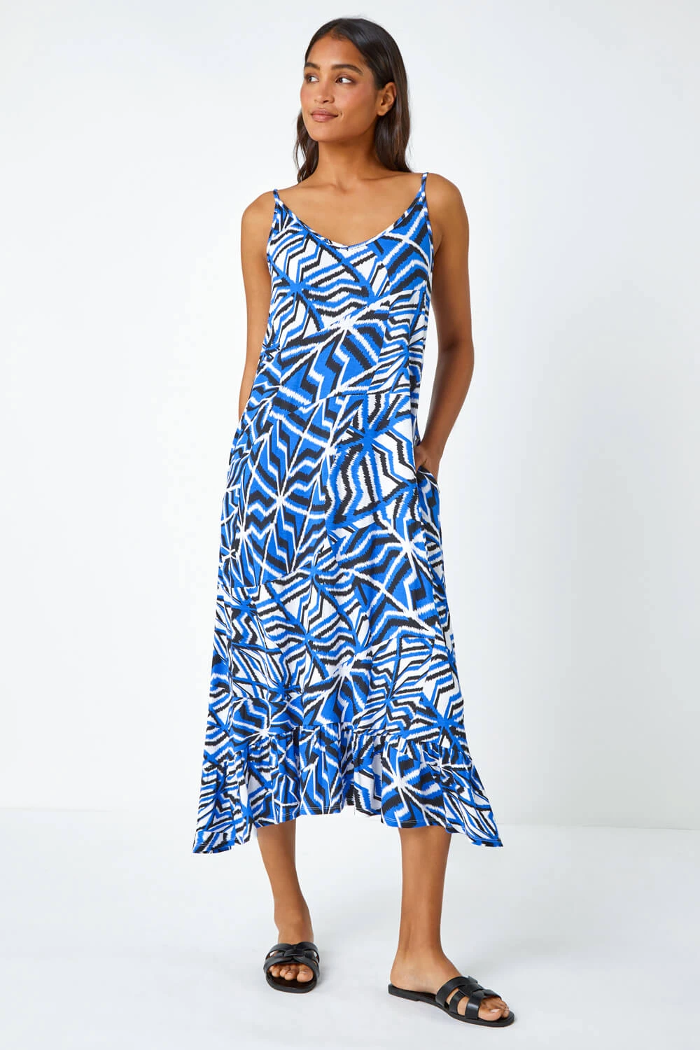 Blue Abstract Print Pocket Midi Dress 3 Blue Abstract Print Pocket Midi Dress