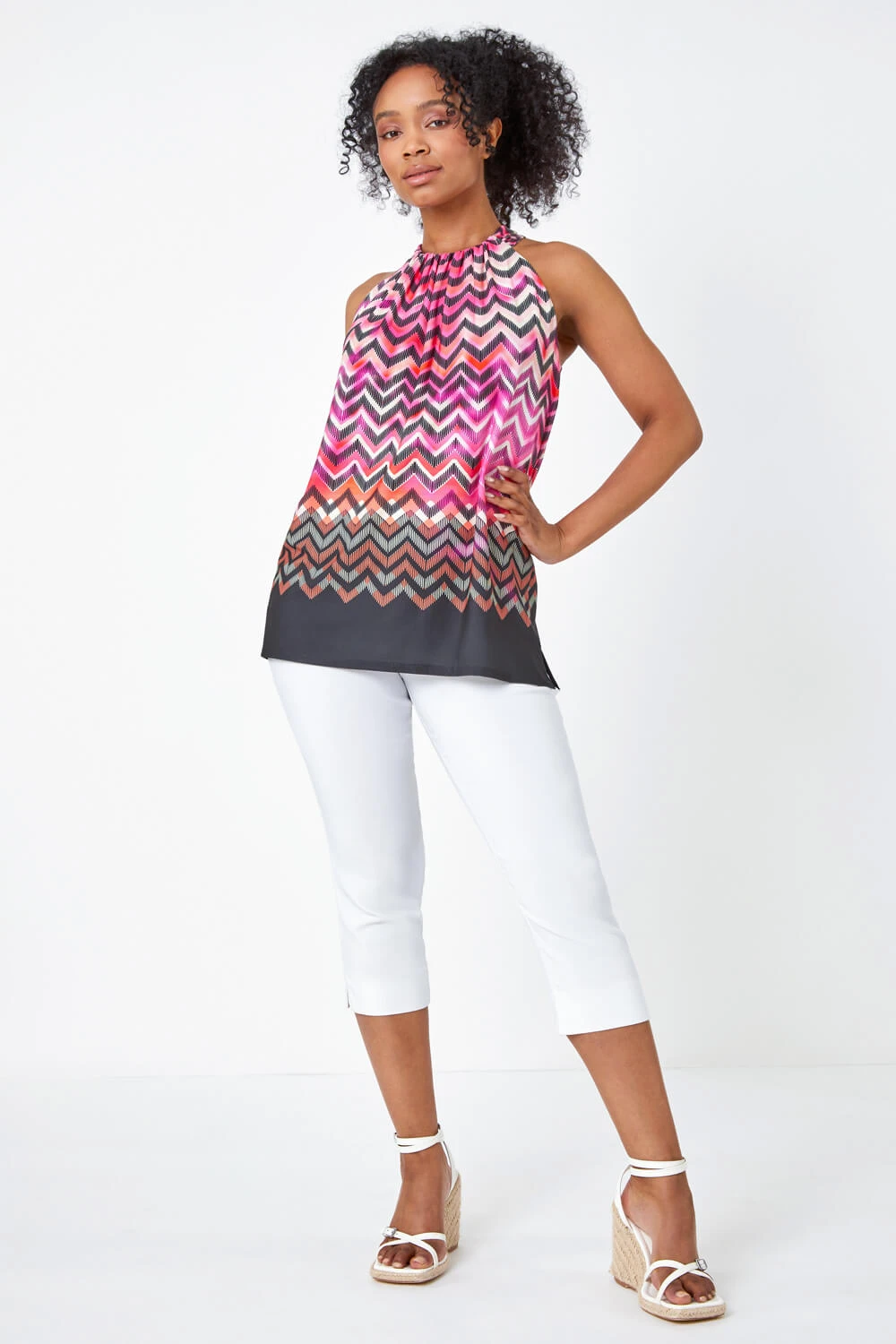 Pink Petite Zig Zag Print Halterneck Top 4 Pink Petite Zig Zag Print Halterneck Top - Image 2