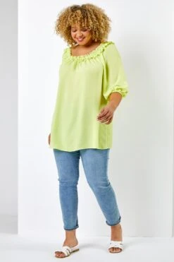Lime Curve Frill Detail Bardot Top -Outlet Modi Qube Store fc740a51 aa8f 48d2 9c42 83a61ac94747