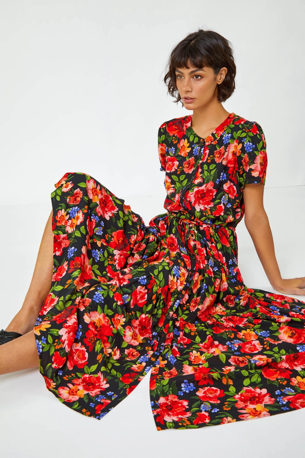 Red Floral Print Tiered Midi Dress 3 Red Floral Print Tiered Midi Dress