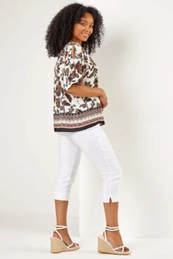 Ivory Petite Floral Print Cold Shoulder Top -Outlet Modi Qube Store fcd09220 e748 470b b108 d974f439d50f