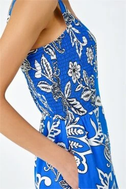 Pink Petite Floral Stretch Shirred Midi Dress