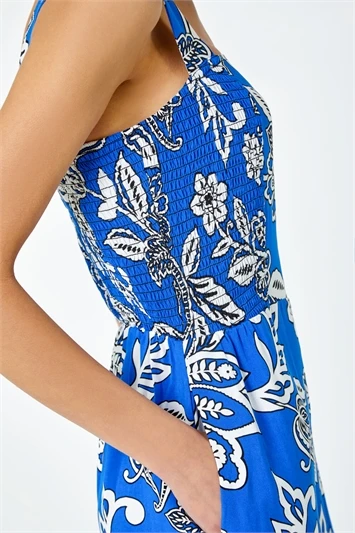 Pink Petite Floral Stretch Shirred Midi Dress 3 Pink Petite Floral Stretch Shirred Midi Dress