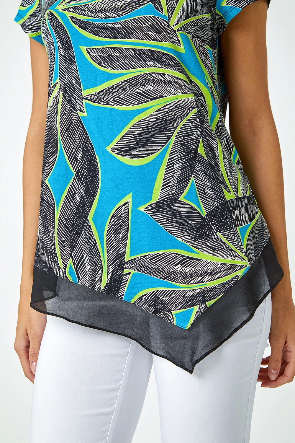 Turquoise Palm Leaf Chiffon Hem Asymmetric Top 7 Turquoise Palm Leaf Chiffon Hem Asymmetric Top - Image 5