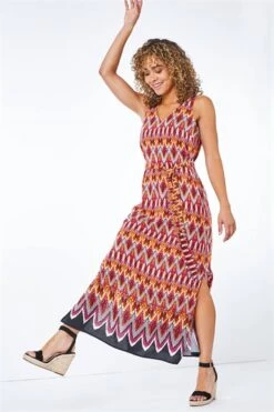 Pink Petite Tribal Print Halterneck Shift Dress