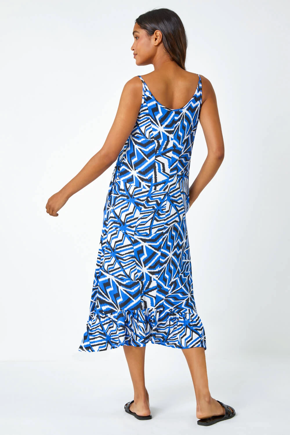 Blue Abstract Print Pocket Midi Dress 5 Blue Abstract Print Pocket Midi Dress - Image 3