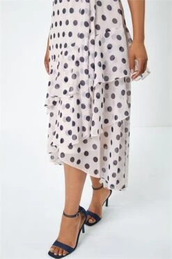 White Petite Pleat Front Polka Dot Top