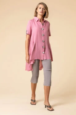 Pink Asymmetric Button Detail Pocket Shirt -Outlet Modi Qube Store ff445ee7 da00 4a61 b045 2d35fc6f00e8