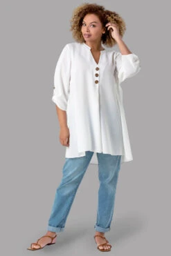 Ivory Curve Button Detail Tunic Top -Outlet Modi Qube Store ff70299a 0125 4462 8e83 c0e41bb58aff